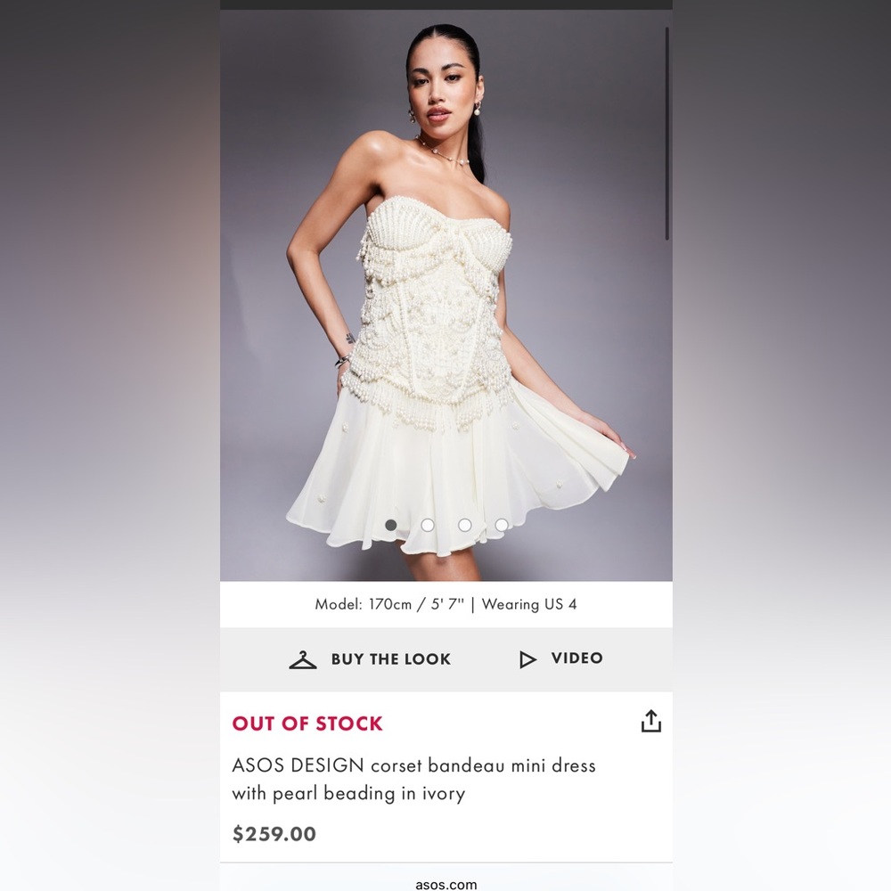 ASOS Pearl-Embellished Ivory Corset Dress